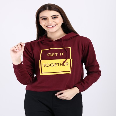 Women's Rich Cotton Regular Fit Full Sleeve Red Crop Hoodie Sweatshirt